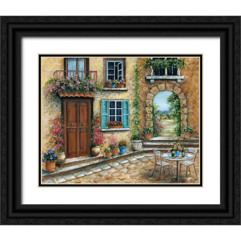 Tuscan Courtyard Black Ornate Wood Framed Art Print with Double Matting by Dunlap, Marilyn