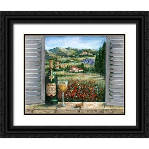 Tuscan White and Poppies Black Ornate Wood Framed Art Print with Double Matting by Dunlap, Marilyn