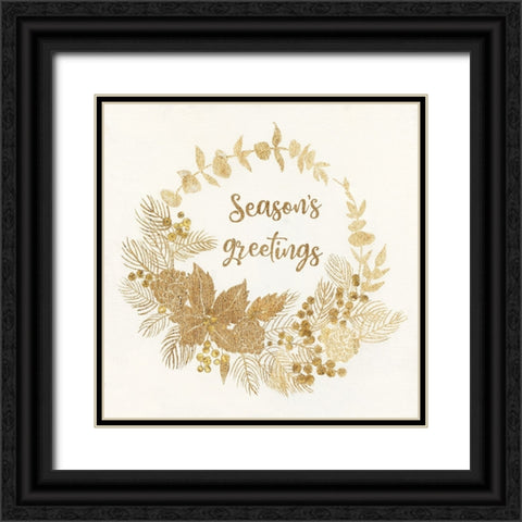 Seasons Greetings Black Ornate Wood Framed Art Print with Double Matting by Tava Studios
