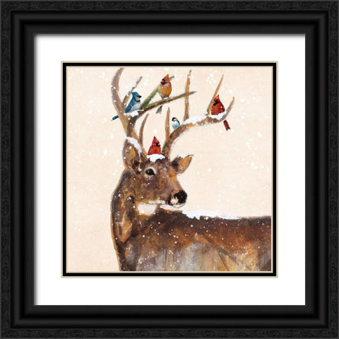 Winter Stag and Friends Black Ornate Wood Framed Art Print with Double Matting by Manning, Ruane