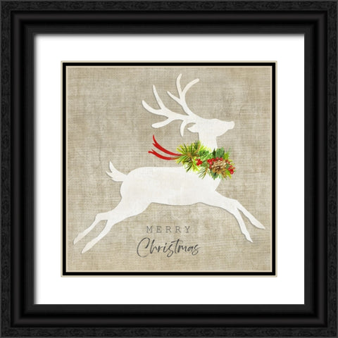 Flying Reindeer I Black Ornate Wood Framed Art Print with Double Matting by Tava Studios