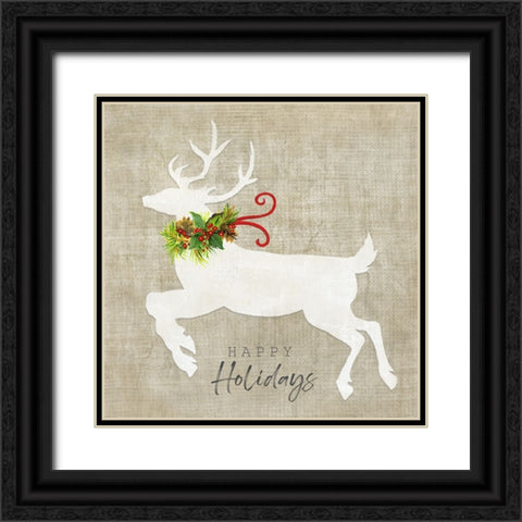 Flying Reindeer II Black Ornate Wood Framed Art Print with Double Matting by Tava Studios