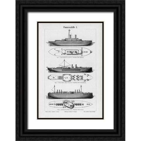 Industrial Ship Black Ornate Wood Framed Art Print with Double Matting by CAD Designs