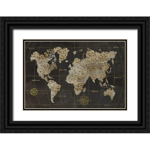 Safari World Map Black Ornate Wood Framed Art Print with Double Matting by Nan