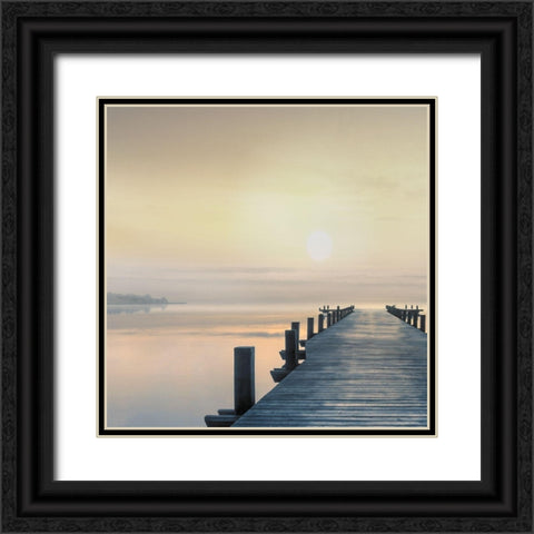 Pier at Dawn Black Ornate Wood Framed Art Print with Double Matting by Calascibetta, Mike