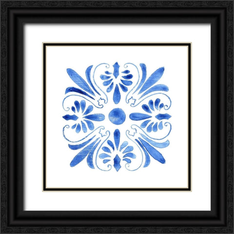 Blue Wash Tile III Black Ornate Wood Framed Art Print with Double Matting by Tava Studios