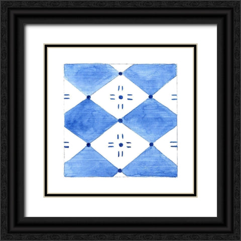 Blue Wash Tile IV Black Ornate Wood Framed Art Print with Double Matting by Tava Studios