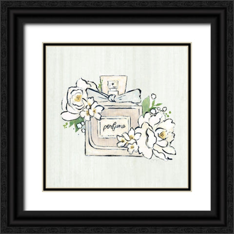 Fashion Floral Perfume Black Ornate Wood Framed Art Print with Double Matting by Tava Studios