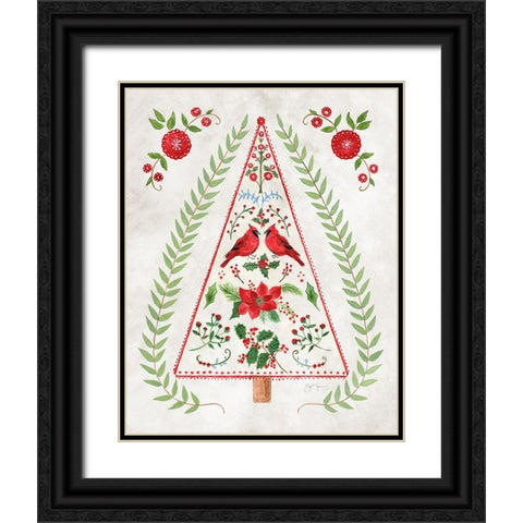 Christmas Folk Tree Black Ornate Wood Framed Art Print with Double Matting by Tava Studios