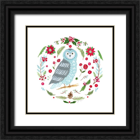 Christmas Folk Owl Black Ornate Wood Framed Art Print with Double Matting by Tava Studios
