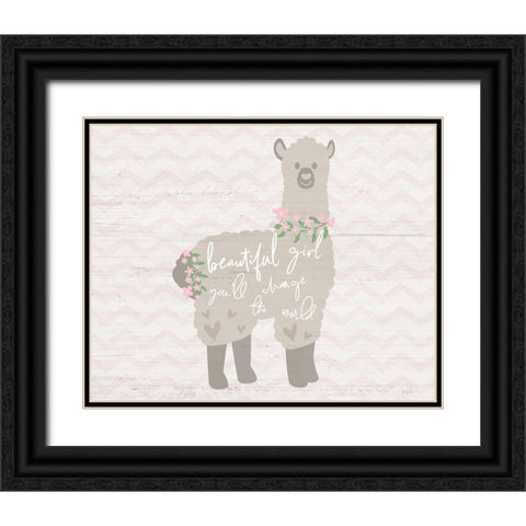 Floral Llama Black Ornate Wood Framed Art Print with Double Matting by Carpentieri, Natalie