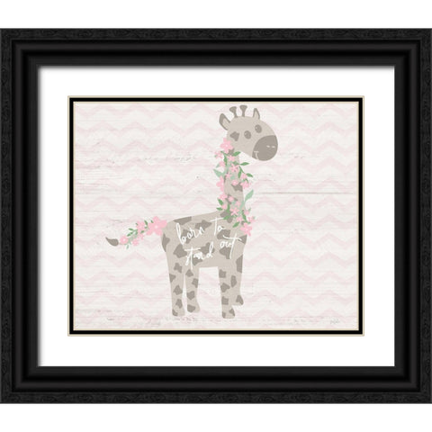 Floral Giraffe Black Ornate Wood Framed Art Print with Double Matting by Carpentieri, Natalie