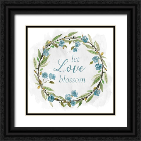 Love Blossom Wreath Black Ornate Wood Framed Art Print with Double Matting by Robinson, Carol
