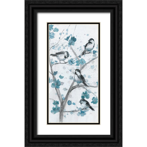 Blue Chickadees I Black Ornate Wood Framed Art Print with Double Matting by Nan