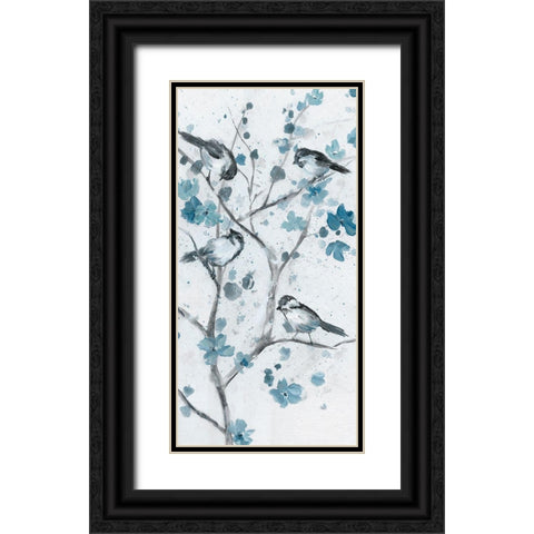 Blue Chickadees II Black Ornate Wood Framed Art Print with Double Matting by Nan