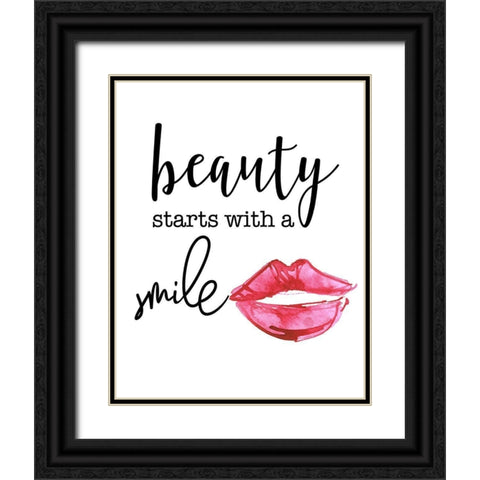 Beauty Starts with a Smile Black Ornate Wood Framed Art Print with Double Matting by Santiago, Daniela