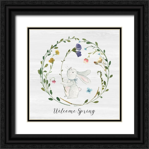Bunny Wreath I Black Ornate Wood Framed Art Print with Double Matting by Finn, Livi