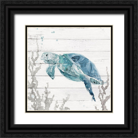 Aqua Turtle II Black Ornate Wood Framed Art Print with Double Matting by Robinson, Carol