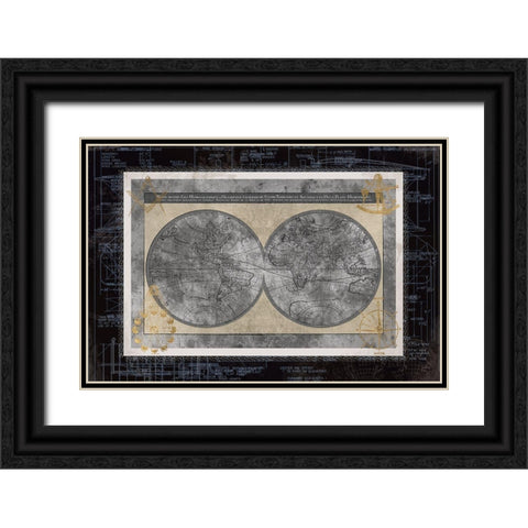 Night World Blueprint Black Ornate Wood Framed Art Print with Double Matting by Robinson, Carol
