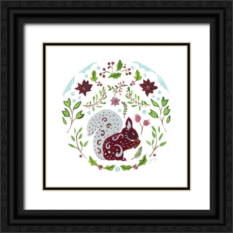 Christmas Folk Squirrel Black Ornate Wood Framed Art Print with Double Matting by Tava Studios