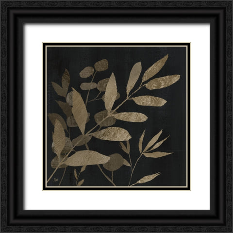 Noir and Natural Leaves I Black Ornate Wood Framed Art Print with Double Matting by Nan
