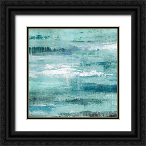 Teal Abstraction II Black Ornate Wood Framed Art Print with Double Matting by Nan