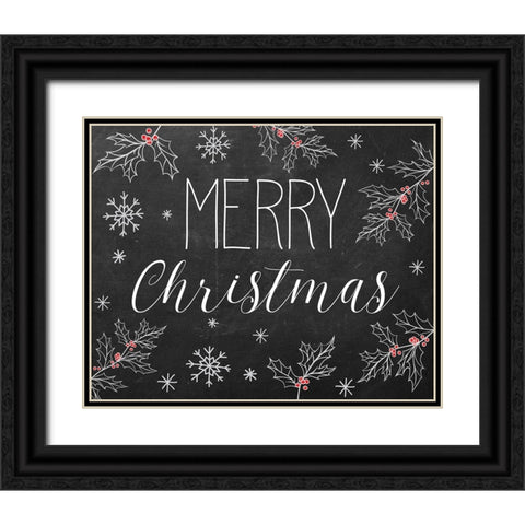 Merry Christmas Chalkboard Black Ornate Wood Framed Art Print with Double Matting by Santiago, Daniela