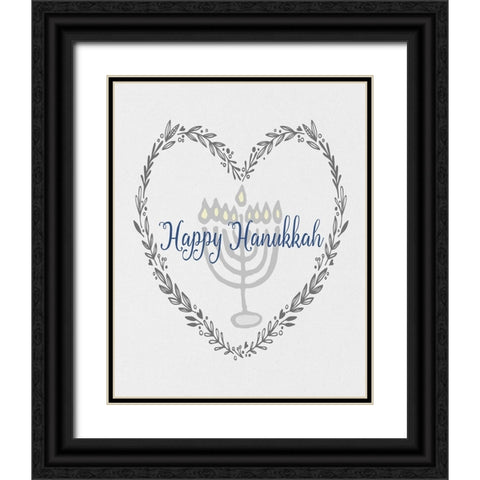Hanukkah Heart Black Ornate Wood Framed Art Print with Double Matting by Jill, Susan