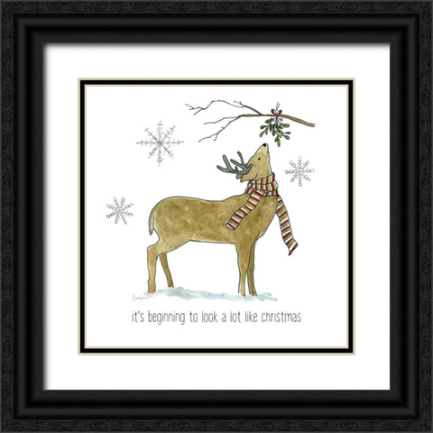 Simple Winter Pleasures Deer Black Ornate Wood Framed Art Print with Double Matting by Finn, Livi