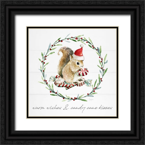 Farmhouse Christmas Squirrel Black Ornate Wood Framed Art Print with Double Matting by Finn, Livi