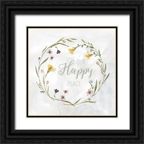 Our Happy Place Pressed Wreath Black Ornate Wood Framed Art Print with Double Matting by Finn, Livi