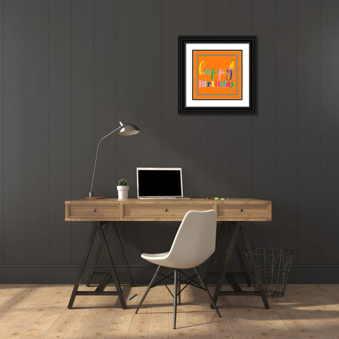 Happy Birthday Square Black Ornate Wood Framed Art Print with Double Matting by CAD Designs