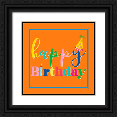 Happy Birthday Square Black Ornate Wood Framed Art Print with Double Matting by CAD Designs