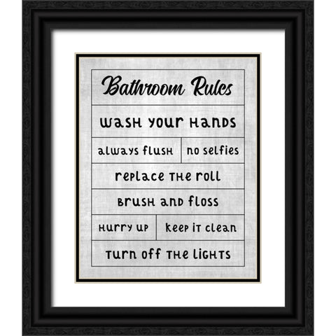 Simple Bathroom Rules Black Ornate Wood Framed Art Print with Double Matting by CAD Designs