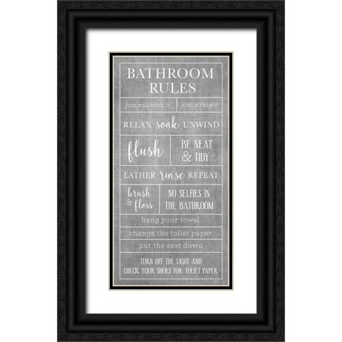 Rules of the Bathroom Black Ornate Wood Framed Art Print with Double Matting by Carpentieri, Natalie