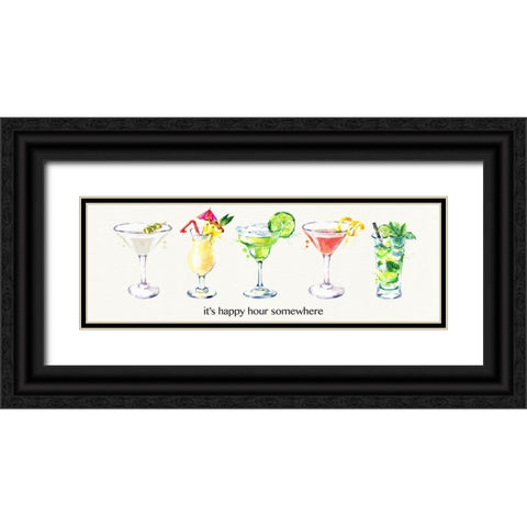 Happy Hour Cocktails Black Ornate Wood Framed Art Print with Double Matting by Jill, Susan