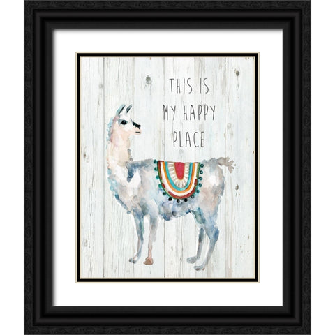 Llama Happy Place Black Ornate Wood Framed Art Print with Double Matting by Finn, Livi