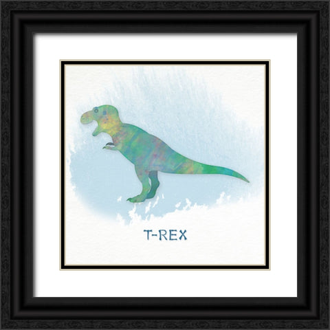 T-Rex Black Ornate Wood Framed Art Print with Double Matting by CAD Designs
