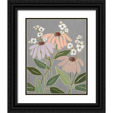 Woodblock Floral I Black Ornate Wood Framed Art Print with Double Matting by Robinson, Carol