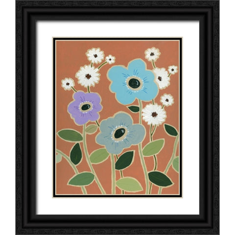 Woodblock Floral IV Black Ornate Wood Framed Art Print with Double Matting by Robinson, Carol