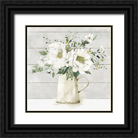 White Farmhouse Bouquet Black Ornate Wood Framed Art Print with Double Matting by Robinson, Carol