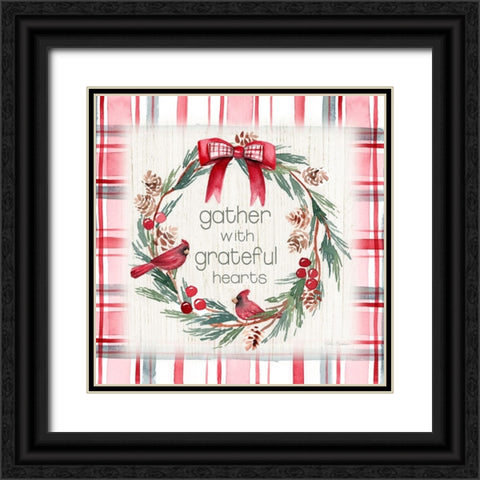Gather Plaid Cardinal Wreath Black Ornate Wood Framed Art Print with Double Matting by Brockmon, Kristen