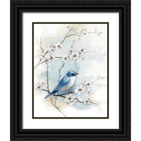 Blossoms and Bluebird I Black Ornate Wood Framed Art Print with Double Matting by Nan