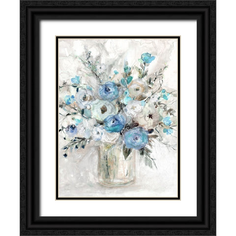 Blue Contemporary Bouquet Black Ornate Wood Framed Art Print with Double Matting by Robinson, Carol