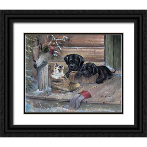 Inquisitive Friends Black Ornate Wood Framed Art Print with Double Matting by Manning, Ruane