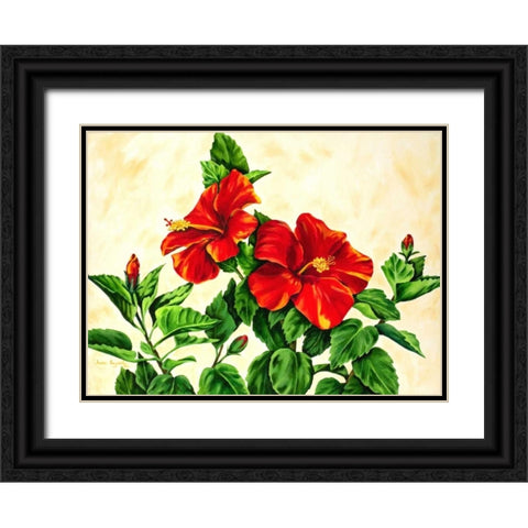 Red Hibiscus Black Ornate Wood Framed Art Print with Double Matting by Segrest, Jane