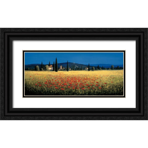 Tuscan Panorama - Poppies Black Ornate Wood Framed Art Print with Double Matting by Short, David