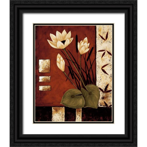Lotus Silhouette I Black Ornate Wood Framed Art Print with Double Matting by Sewell, Krista