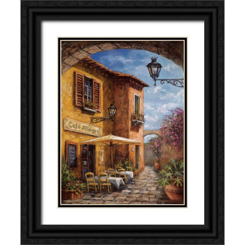 Courtyard Cafe Black Ornate Wood Framed Art Print with Double Matting by Surridge, Malcolm