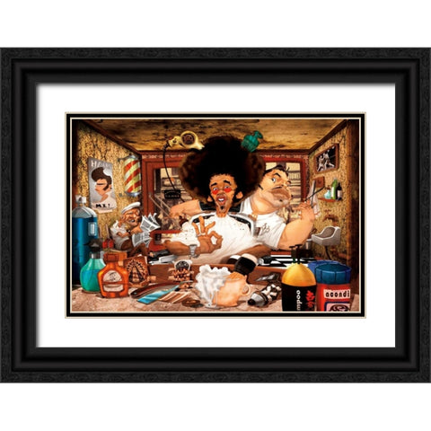The Barbers Shop Black Ornate Wood Framed Art Print with Double Matting by Perez, Adam